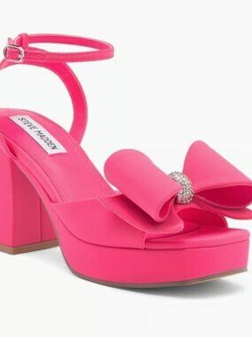 Steve Madden Aerin Hot Pink Bow Heels with Rhinestone Accent. Sz: 8